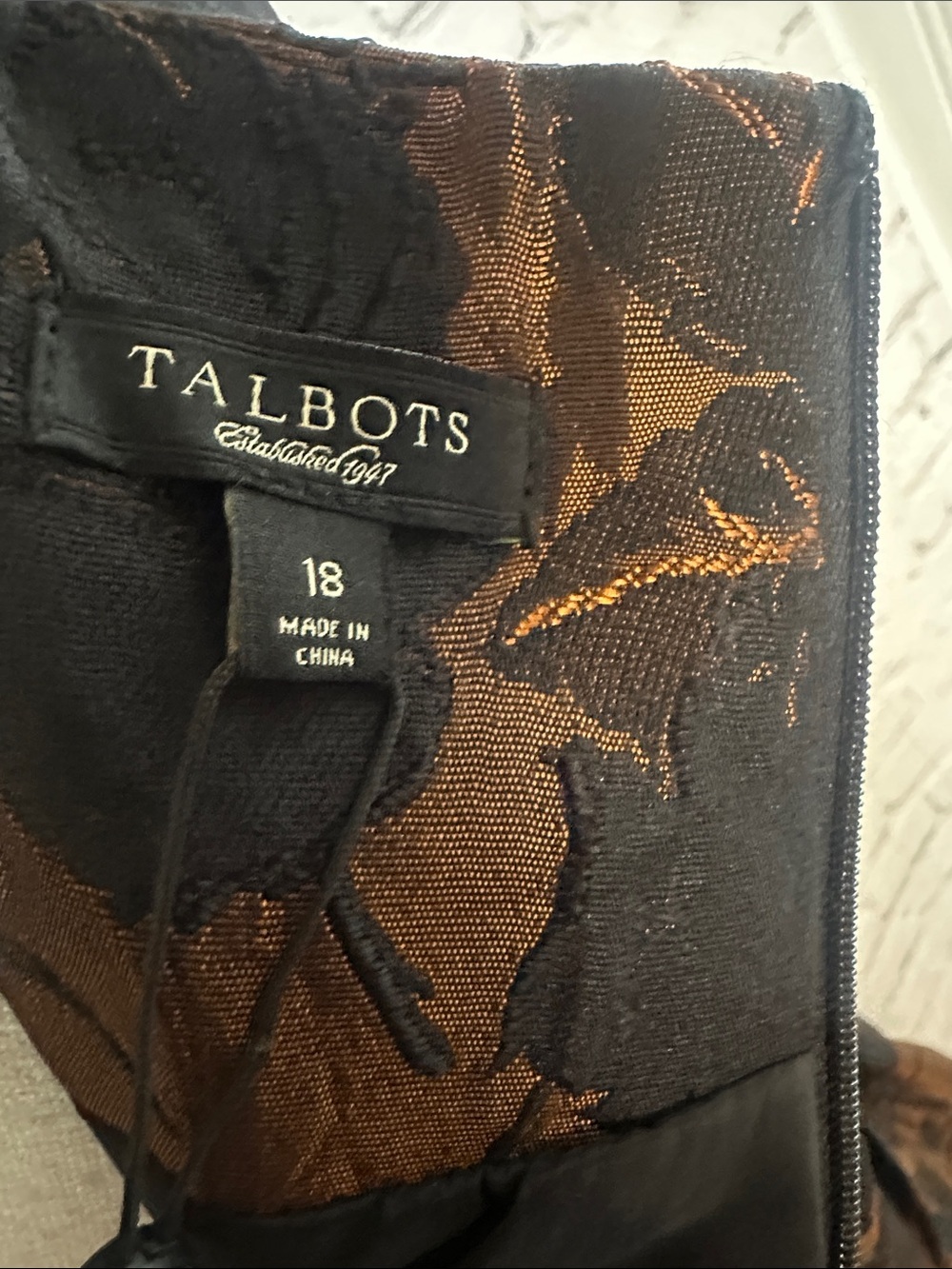 Talbots Bronze and Black Floral Jacquard Belted Dress Size 18 NEW - Picture 7 of 9